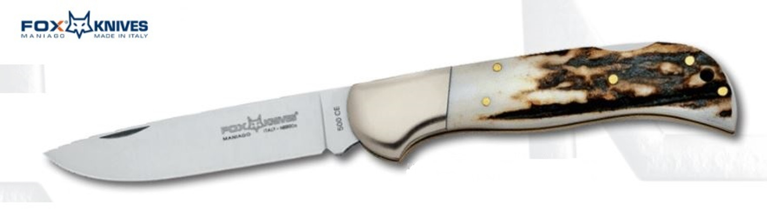 Fox Italy Hunter 500CE Folding Knife, Stag, 440C, 01FX249