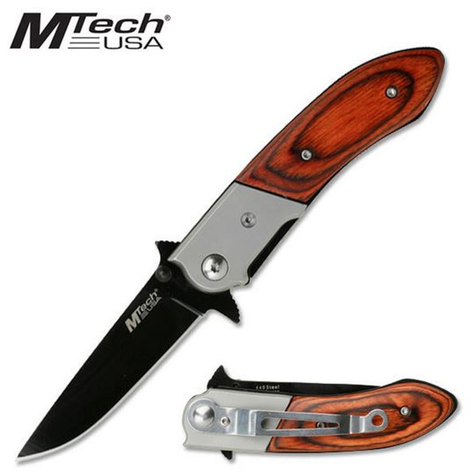 MTech 409 Pakkawood Folder Black Plain Edge