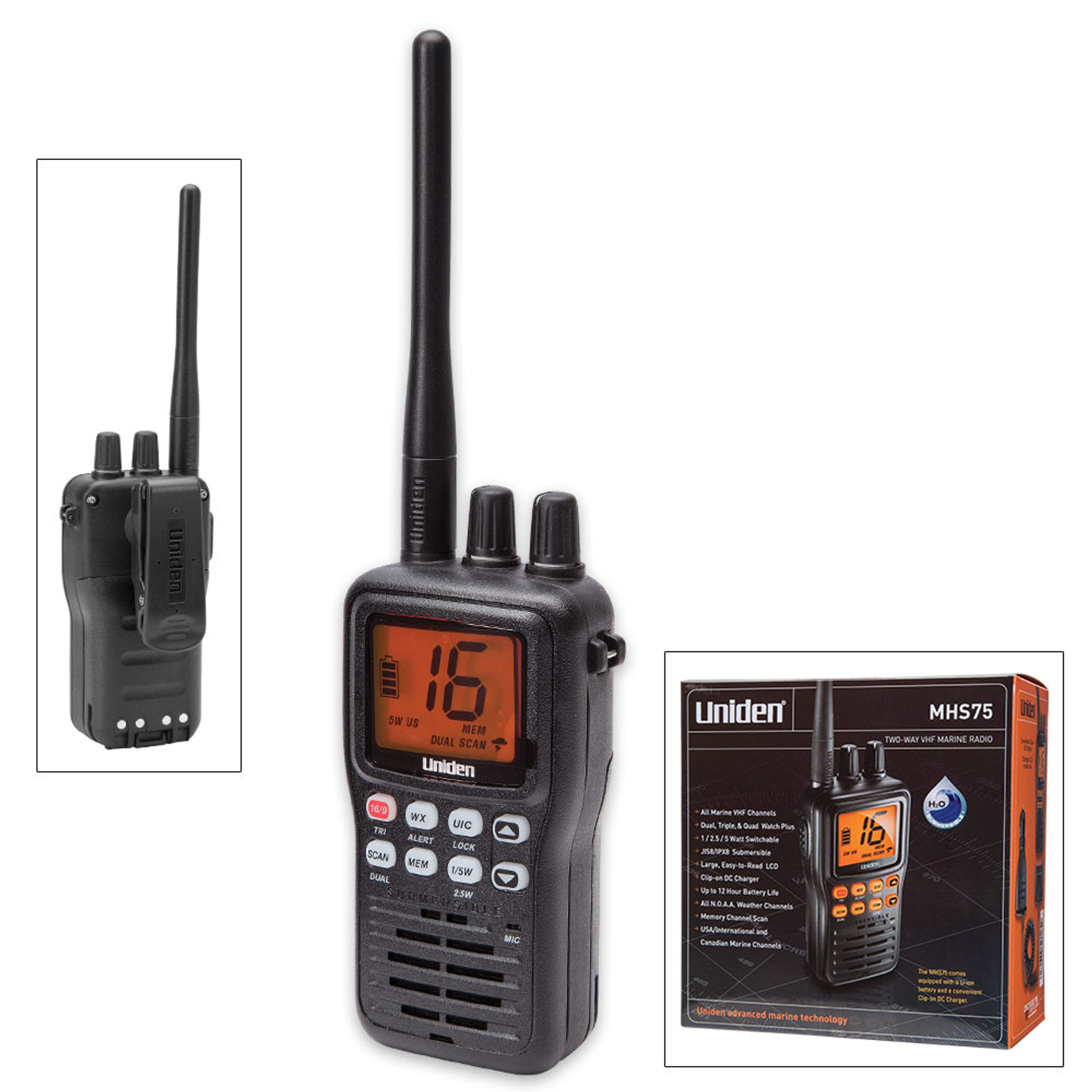 Uniden MHS75 Submersible Hand-Held Two-Way VHF Marine Radio