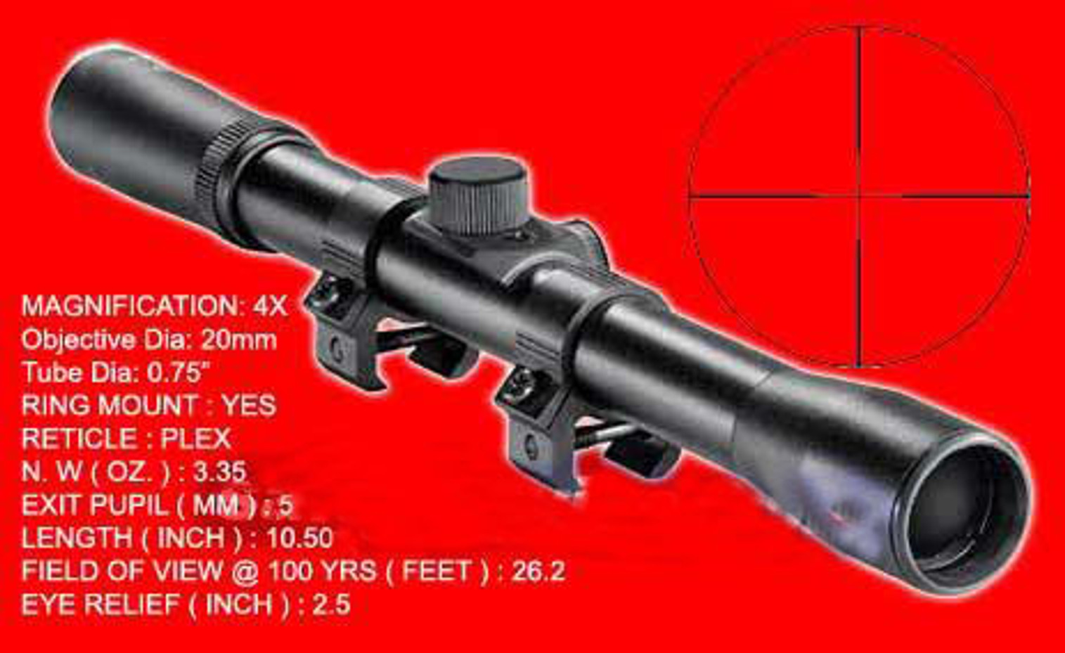 NcSTAR 4x20 Rifle Crossbow Paintball Scope (15mm rail mount / Dove Tail Mount)