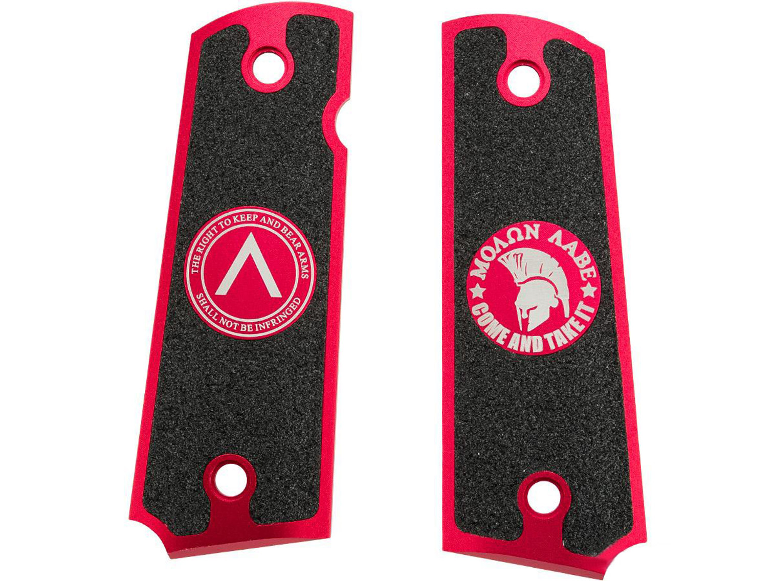 Angel Custom CNC Machined Tac-Glove Universal Grips for 1911 Series Airsoft Pistols (Color: Red / Molon Labe)