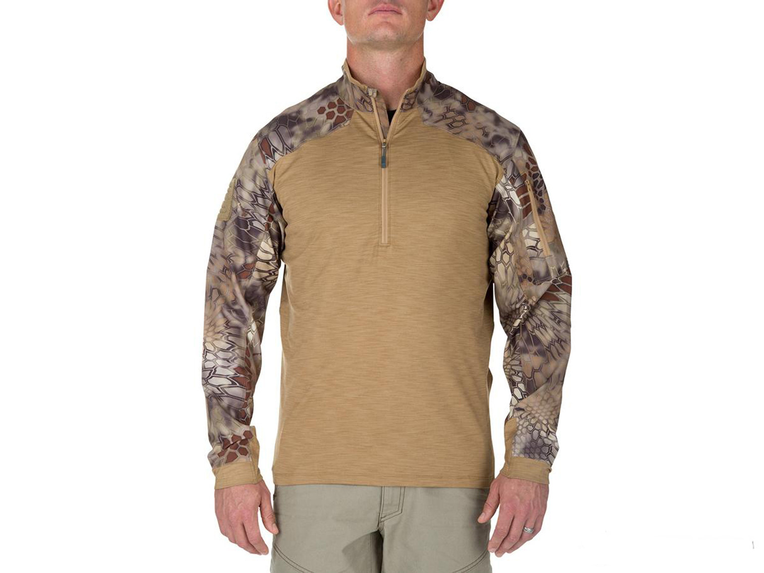 5.11 Tactical Rapid Half Zip Combat Shirt with Kryptek Sleeves - Coyote (Size: X-Large)