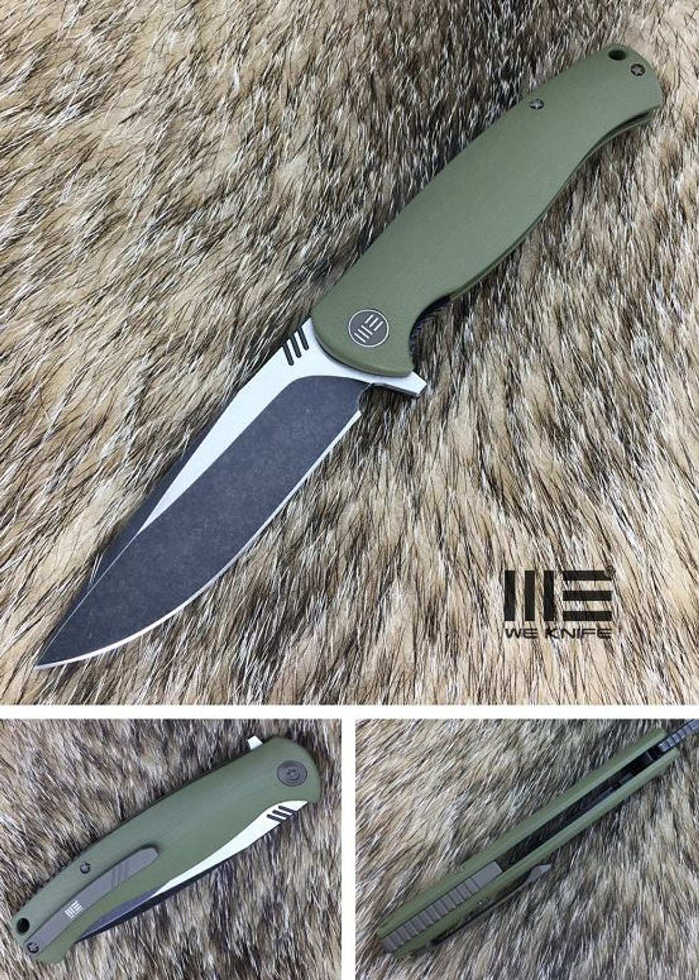 We Knife 703A D2 Flipper Satin Black - Green G10