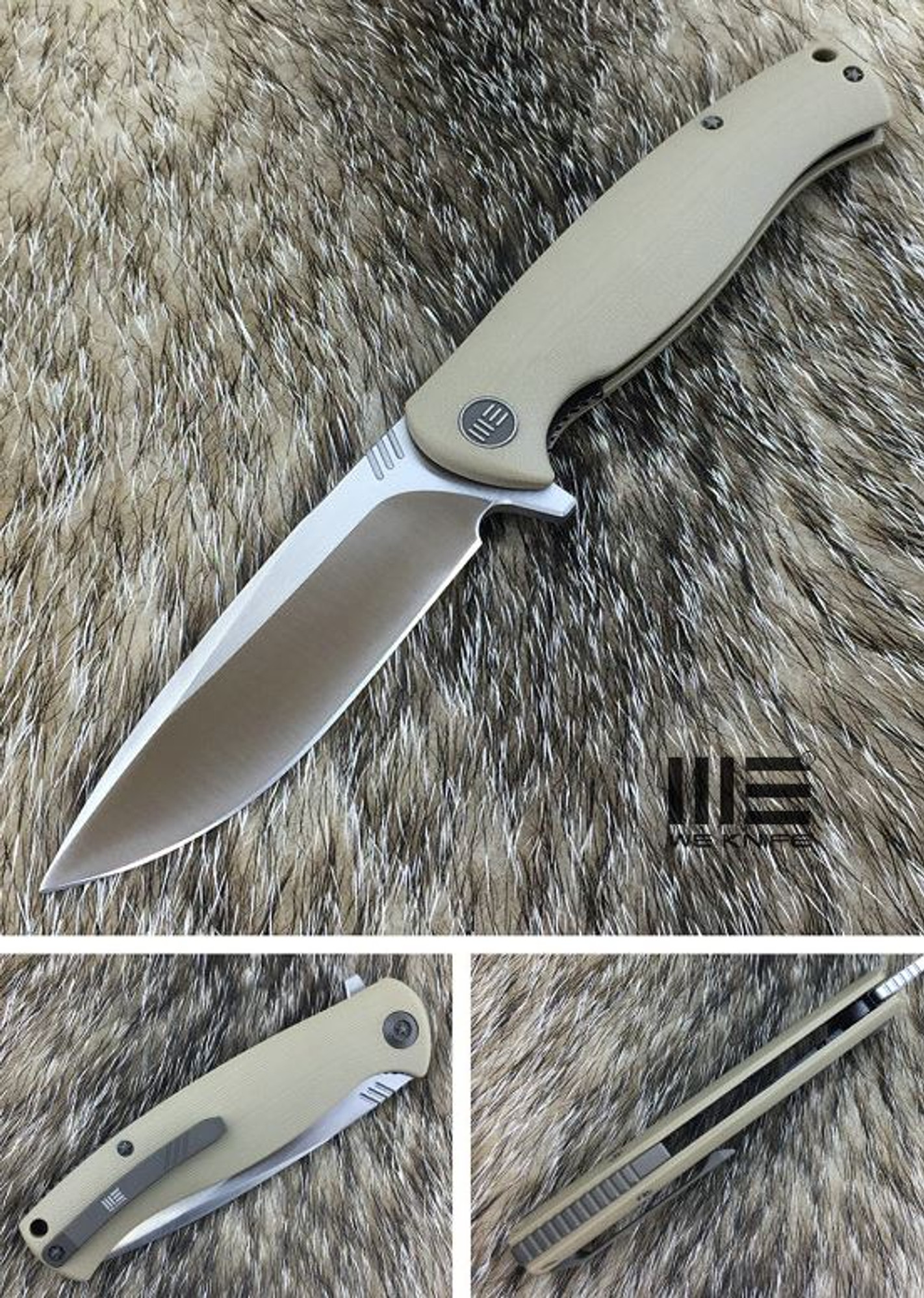 We Knife 703D D2 Flipper Satin - Tan G10