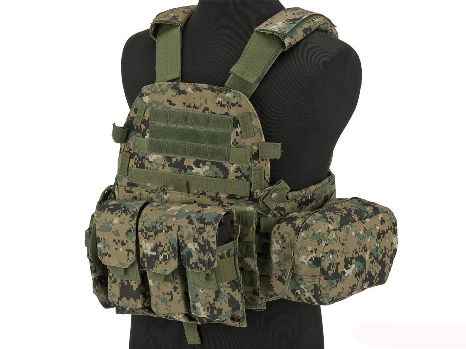 Avengers 6D9T4A Tactical Vest with Magazine and Radio Pouches - Digital Woodland