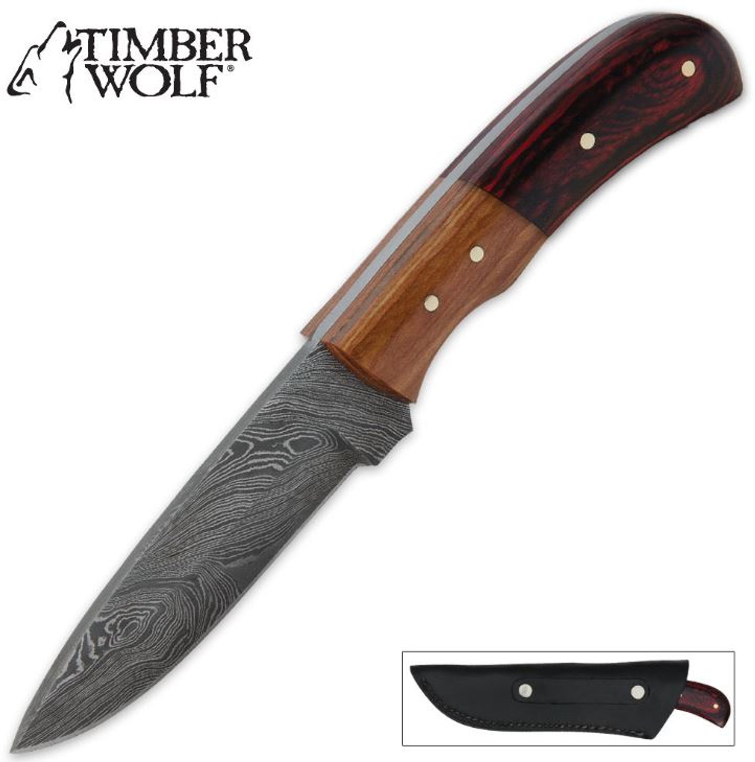 Timber Wolf Damascus Hunter w/Olive Wood Handle