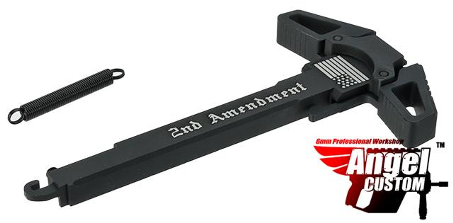 Angel Custom "Swift" Charging Handle for AR-15 M4 M16 Airsoft AEG Rifles (Logo: Black / 2nd Amendment)