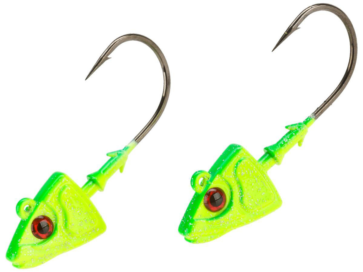 Mustad Shad/Darter Head 3/4 OZ 2X Strong - Pack of 2 (Color: Chartreuse UV with Red Eyes / Size 5/0)