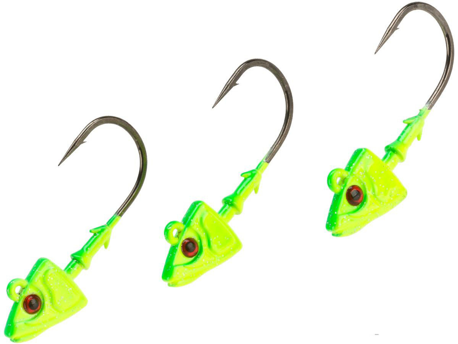 Mustad Shad/Darter Head 3/8 OZ 2X Strong - Pack of 3 (Color: Chartreuse UV with Red Eyes / Size 3/0)