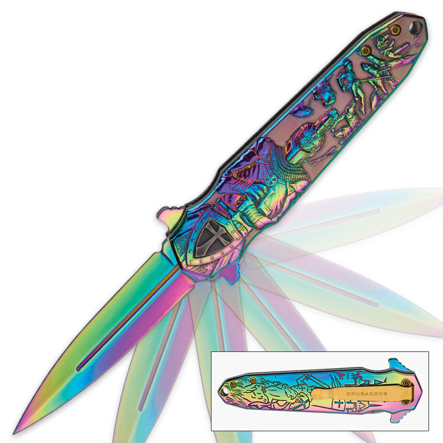 Crusader Blood Oath A/O Stiletto Pocket Knife - Iridescent Rainbow