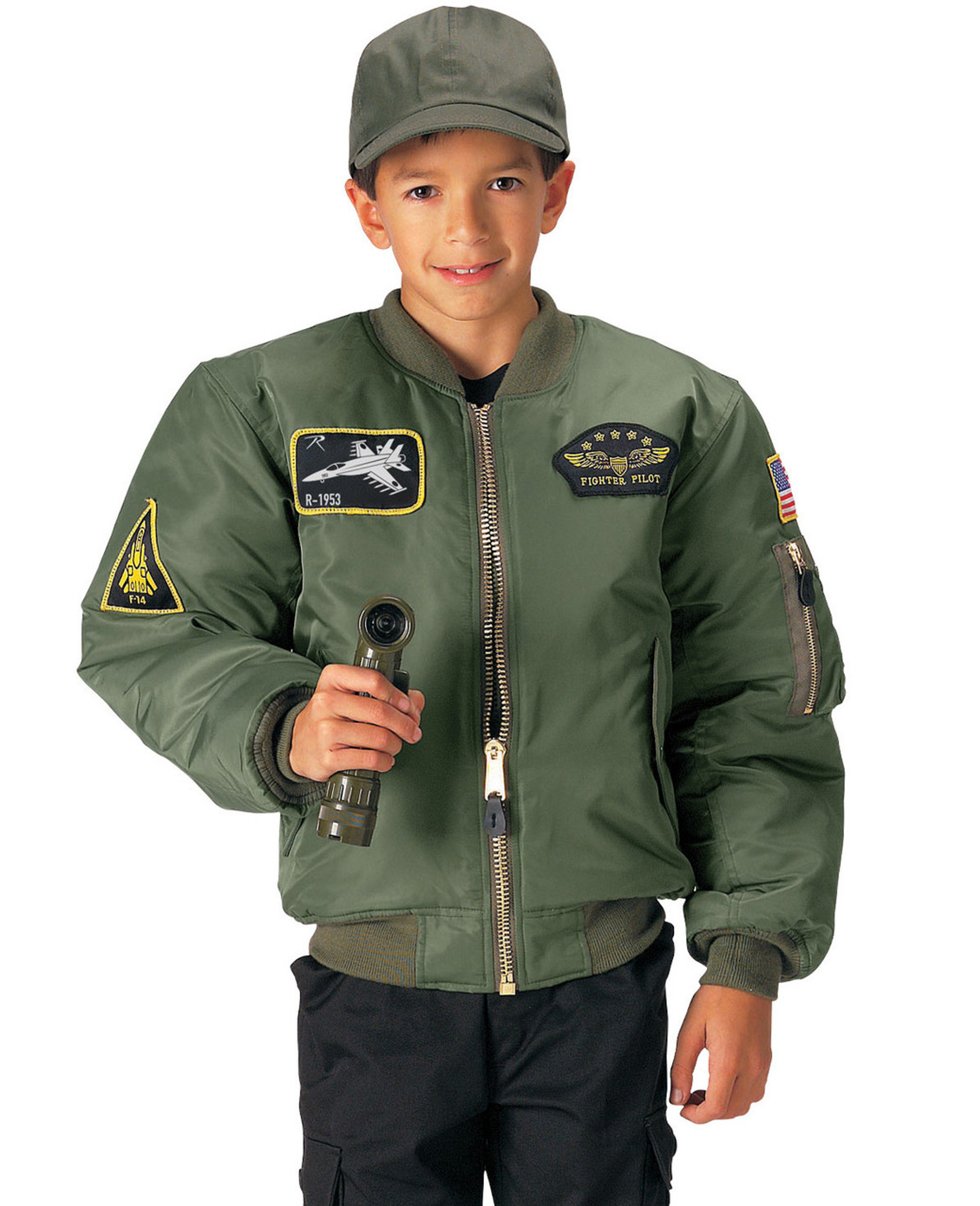 Rothco Kids Flight Jacket With Patches - Sage Green