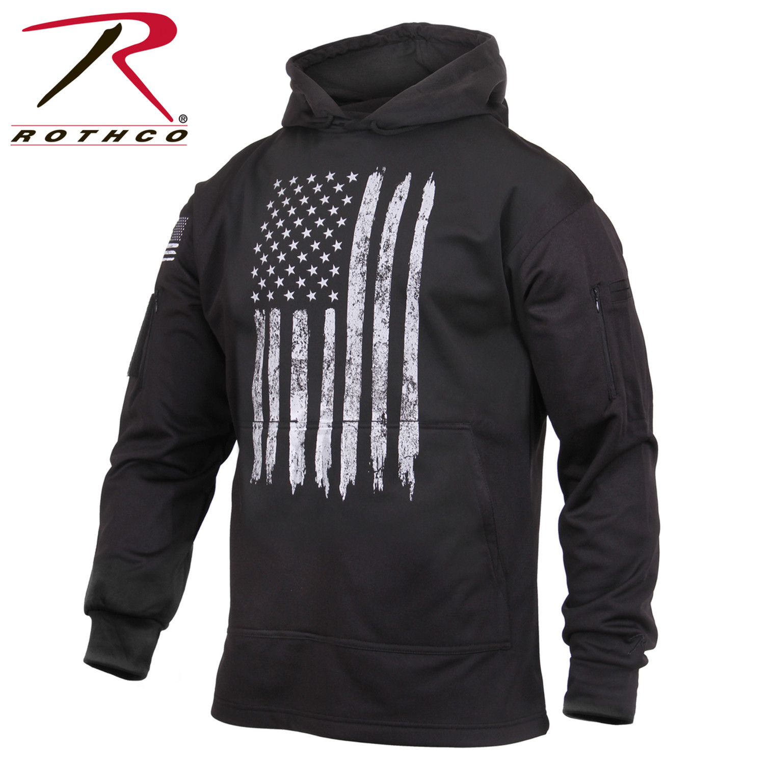 Rothco Distressed US Flag Concealed Carry Hooded Sweatshirt - Black