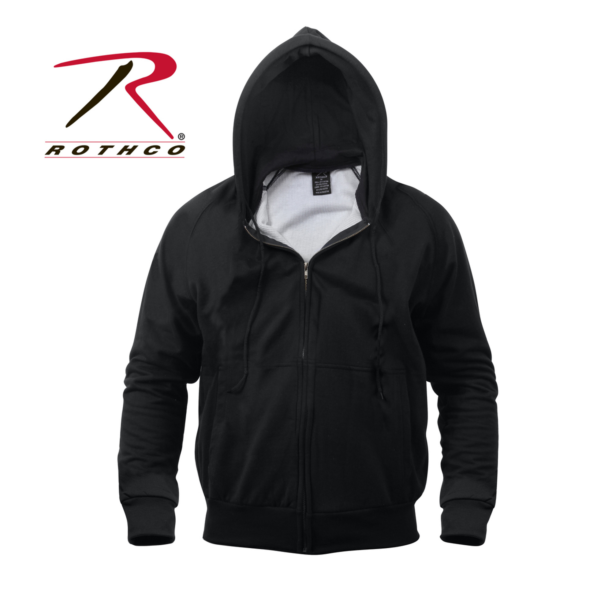 Thermal Lined Zipper Hooded Sweatshirt - Black