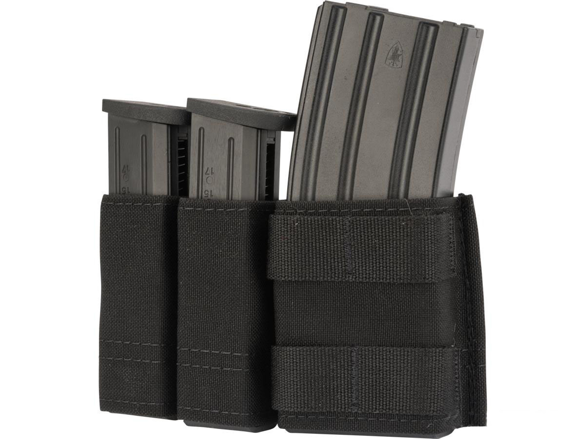 Esstac Side-BY-Side 1+2 5.56 / Double Stack Pistol KYWI Mag Pouch w/ WTF Straps (Color: Black)