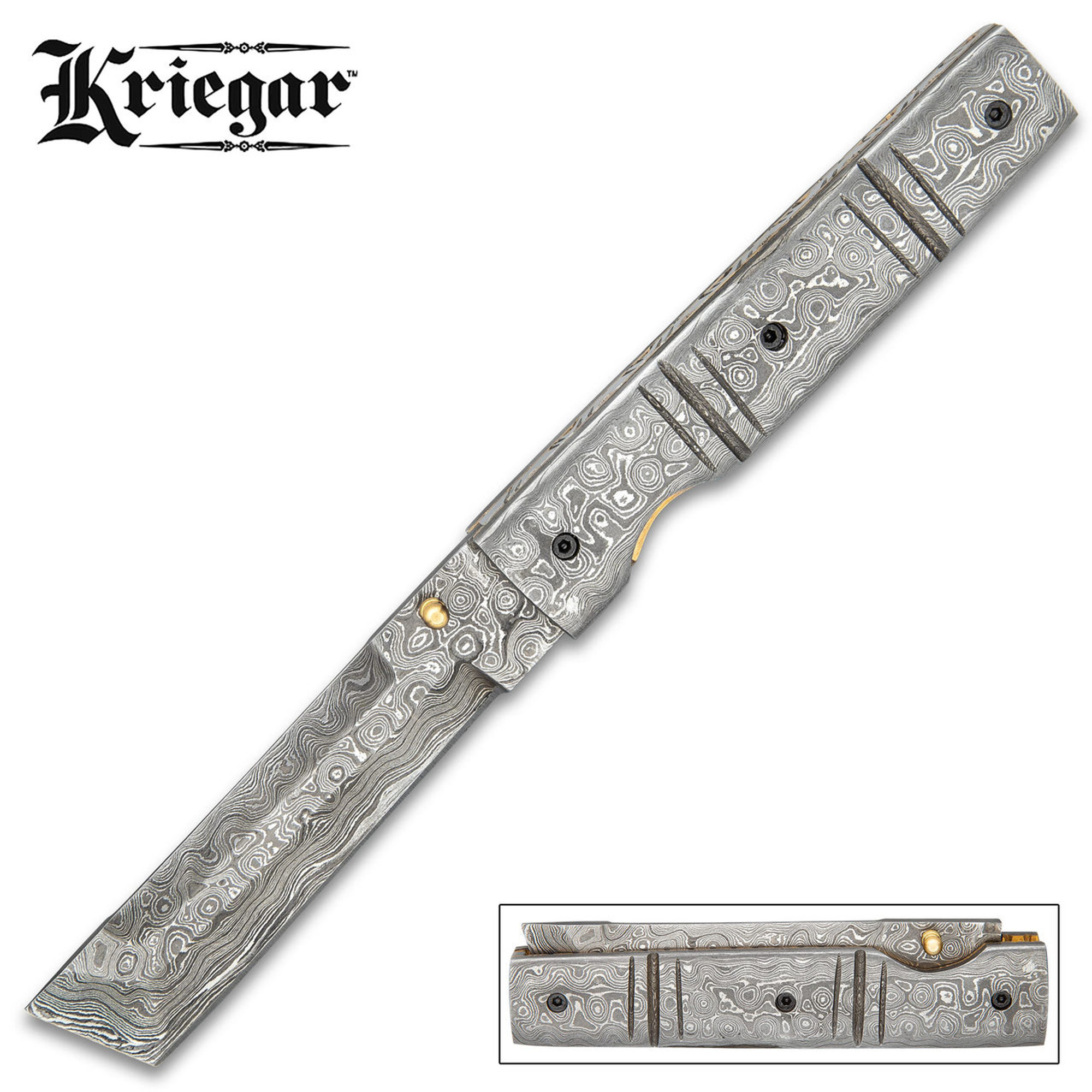 Kriegar Damascus Pocket Knife w/Sheath