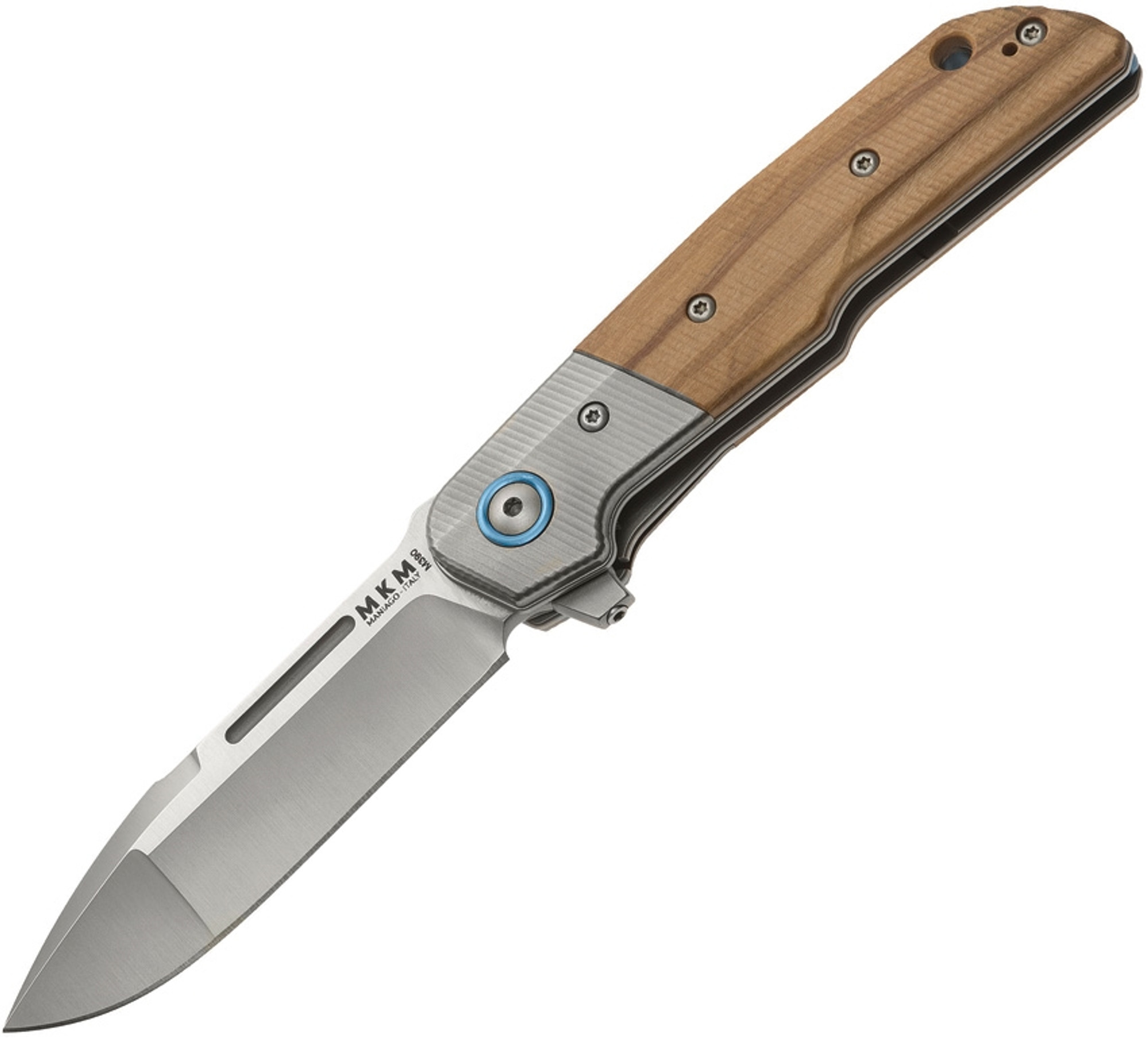 MKM Clap M390 Blade Olive Wood Scales With Titanium Bolster