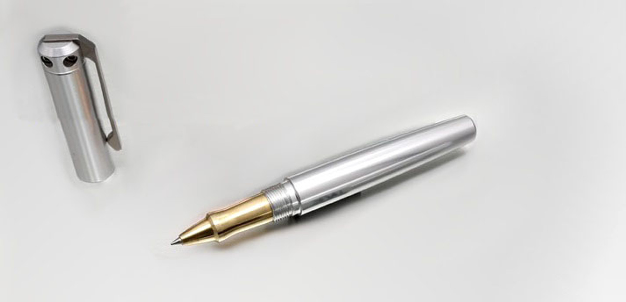 Karas Kustoms Ink Rollerball Aluminum - Silver Body/Brass Grip