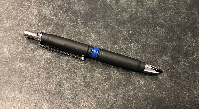 High Caliber Thin Blue Line Click Pen - Chrome