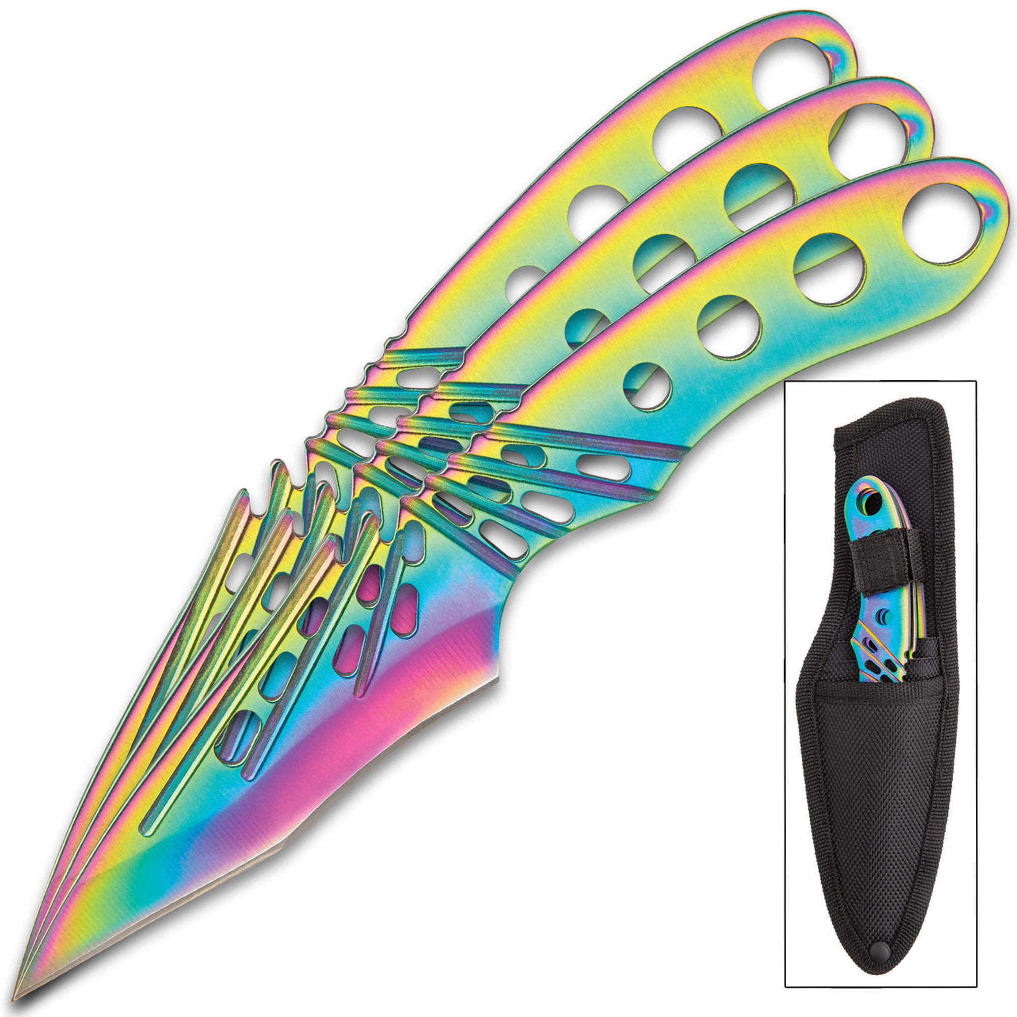 Three-Piece Rainbow Fantasy Throwing Knife Set w/Sheath