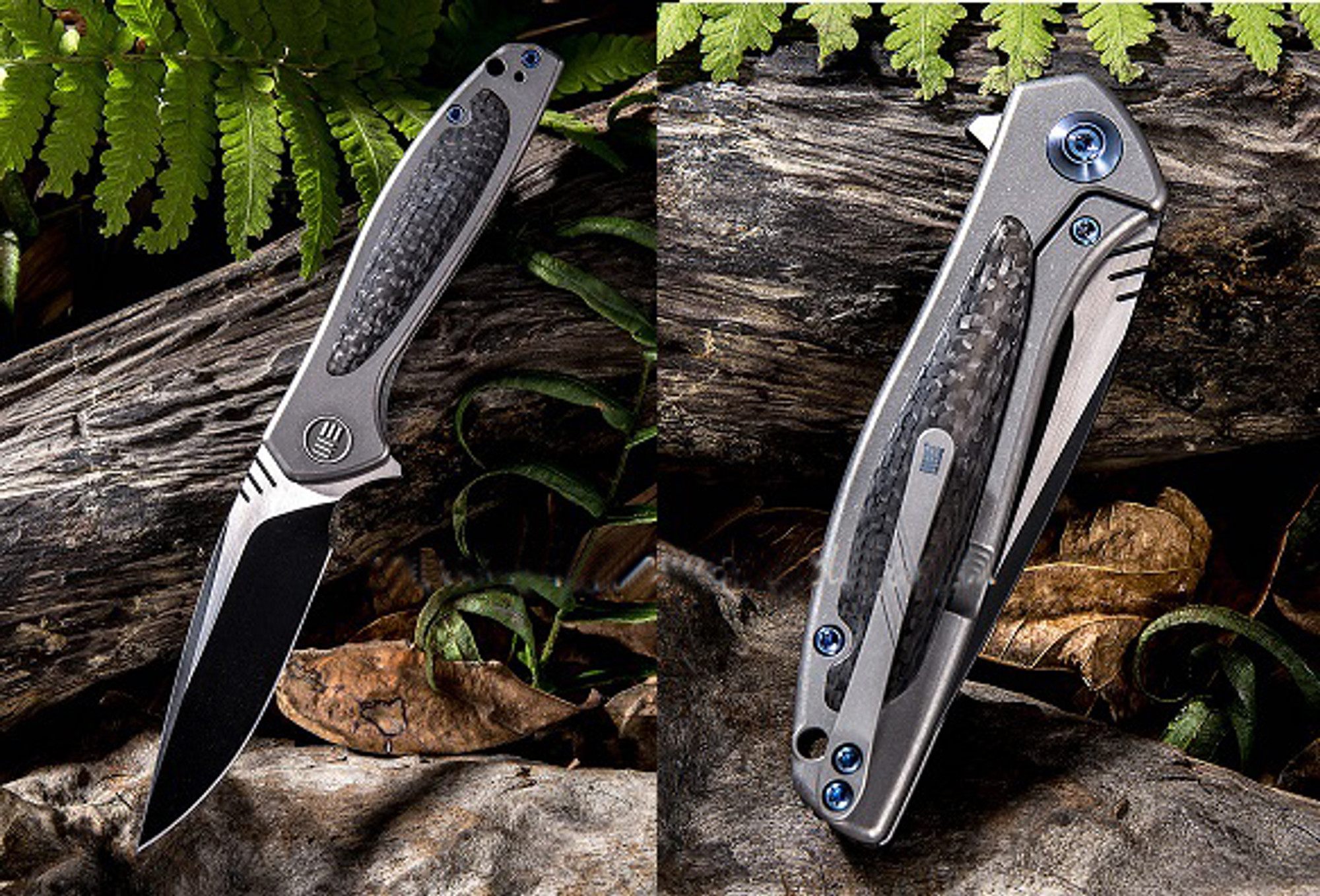 WE Knife 805E Wisp S35VN Black, Carbon Fiber & Grey Titanium