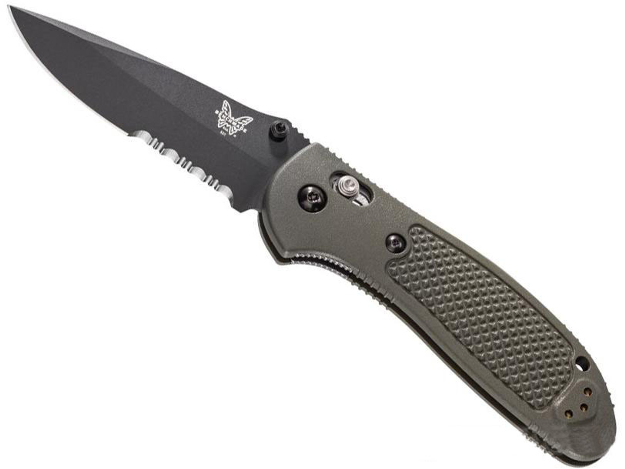 Benchmade / Pardue S30V Griptilian Folding Knife (Model: Drop Point / Black Serrated / OD Green Nylon)