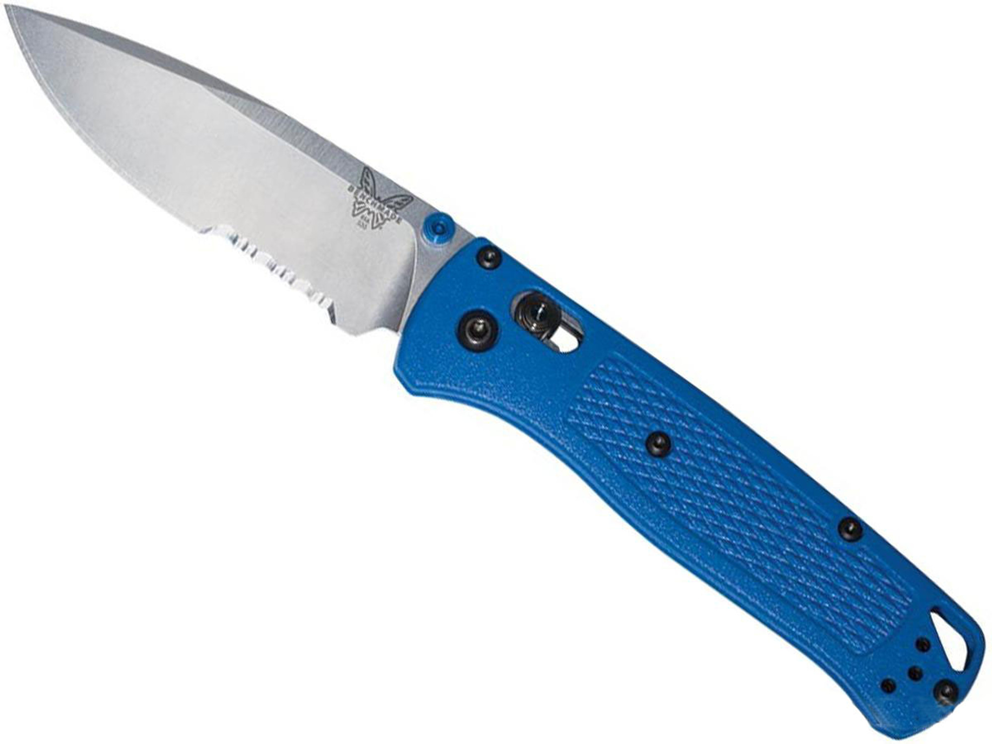 Benchmade Bugout Folding Knife (Model: Drop Point / Satin Serrated Edge / Blue Grivory)