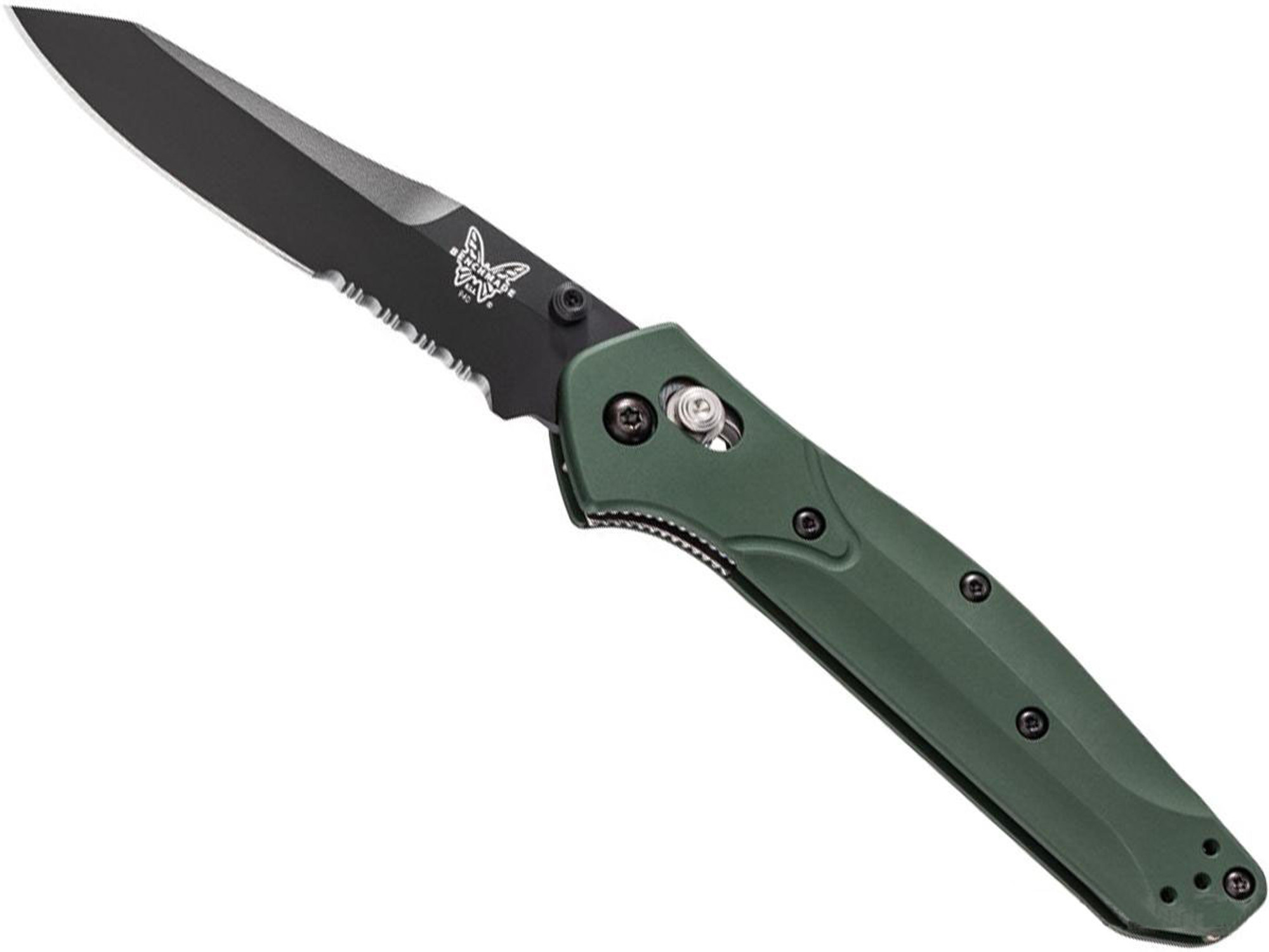 Benchmade Osborne Folding Knife (Model: Reverse Tanto / Black Serrated / Green Anodized Aluminum)