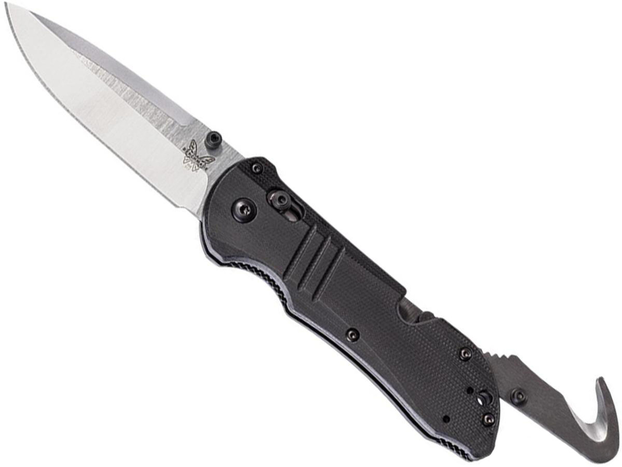 Benchmade Tactical Triage Folding Knife (Model: Drop Point / Satin Plain Edge / Black G10)