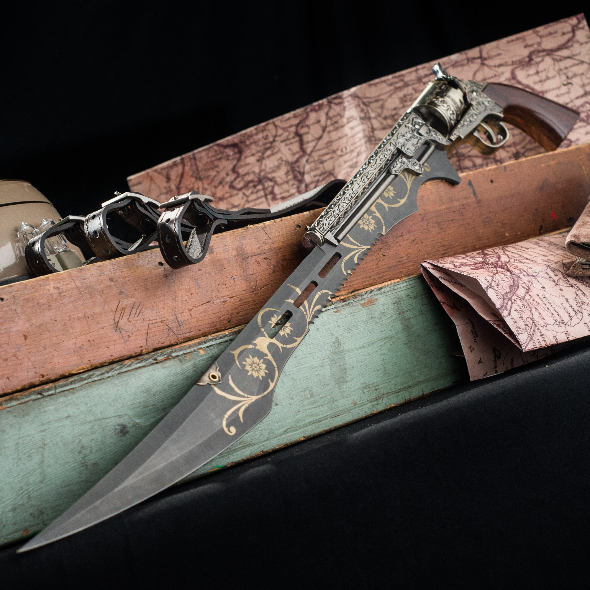 Otherworld Steampunk Gun Blade Sword With Nylon Shoulder Sheath