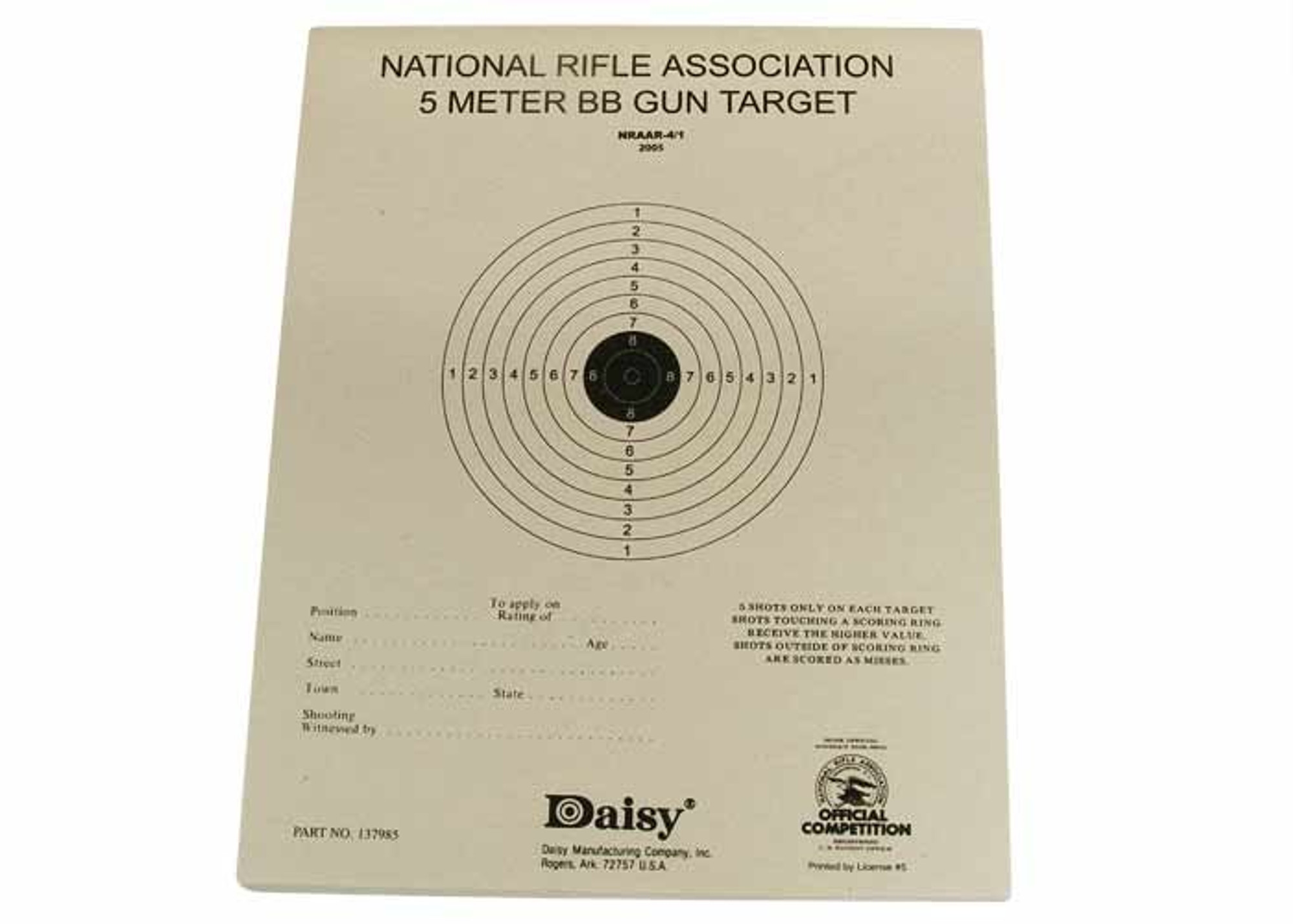 Daisy Official NRA 5-Meter BB Gun Targets, 6.75"x5.38", 50ct	