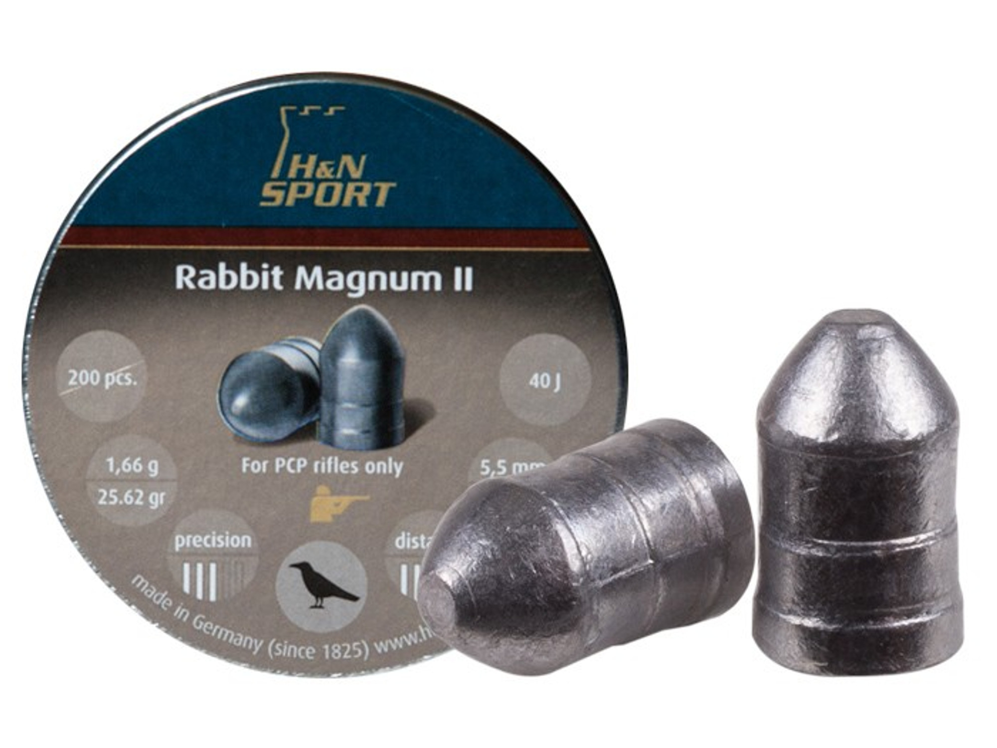 H&N Rabbit Magnum II .22 Cal, 25.62 Grains, Cylindrical, Solid, 200ct