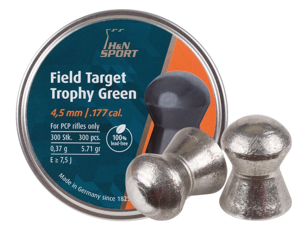 H&N Field Target Trophy Green .177 Cal, Lead-Free, 5.71 Grains, Domed, 300ct