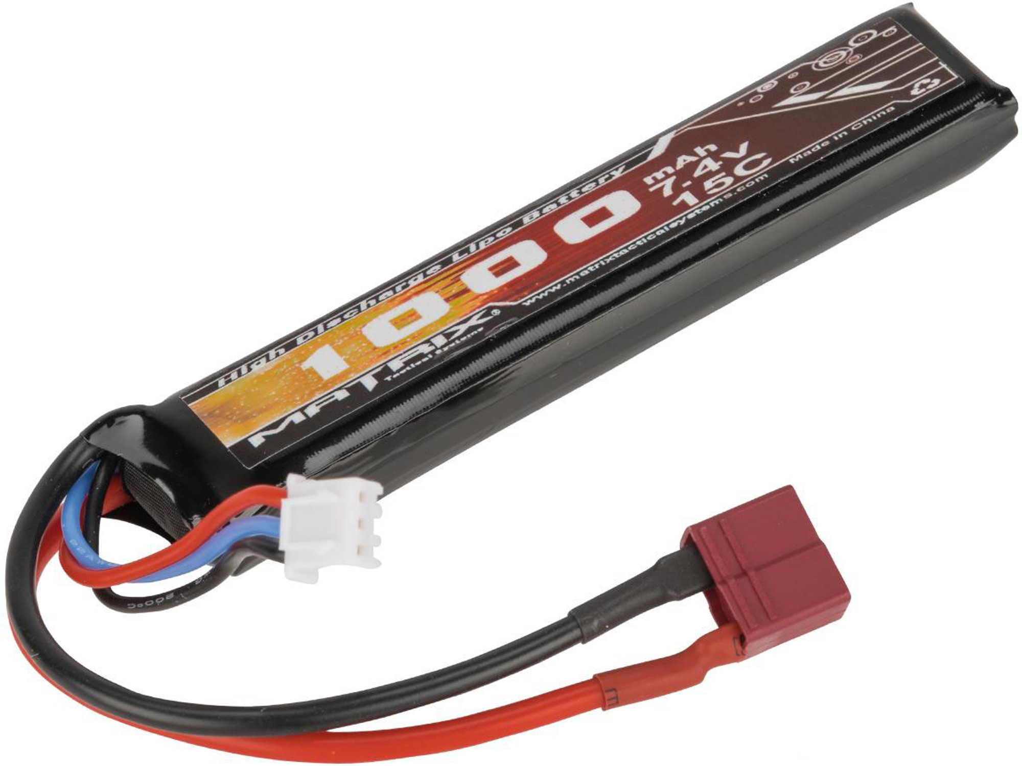 Matrix High Performance 7.4V Stick Type Airsoft LiPo Battery (Configuration: 1000mAh / 15C / Deans & Long Wire)