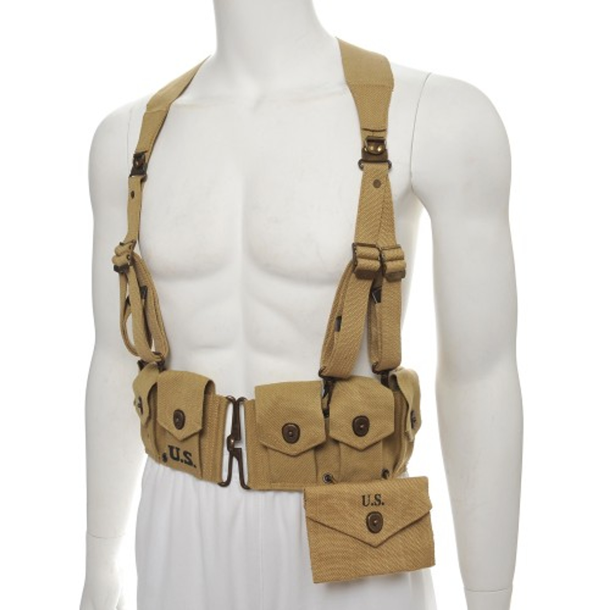 M1923 Garand Cartridge Belt, M1936 Suspenders & M1942 First Aid Pouch Marked JT&L 1942