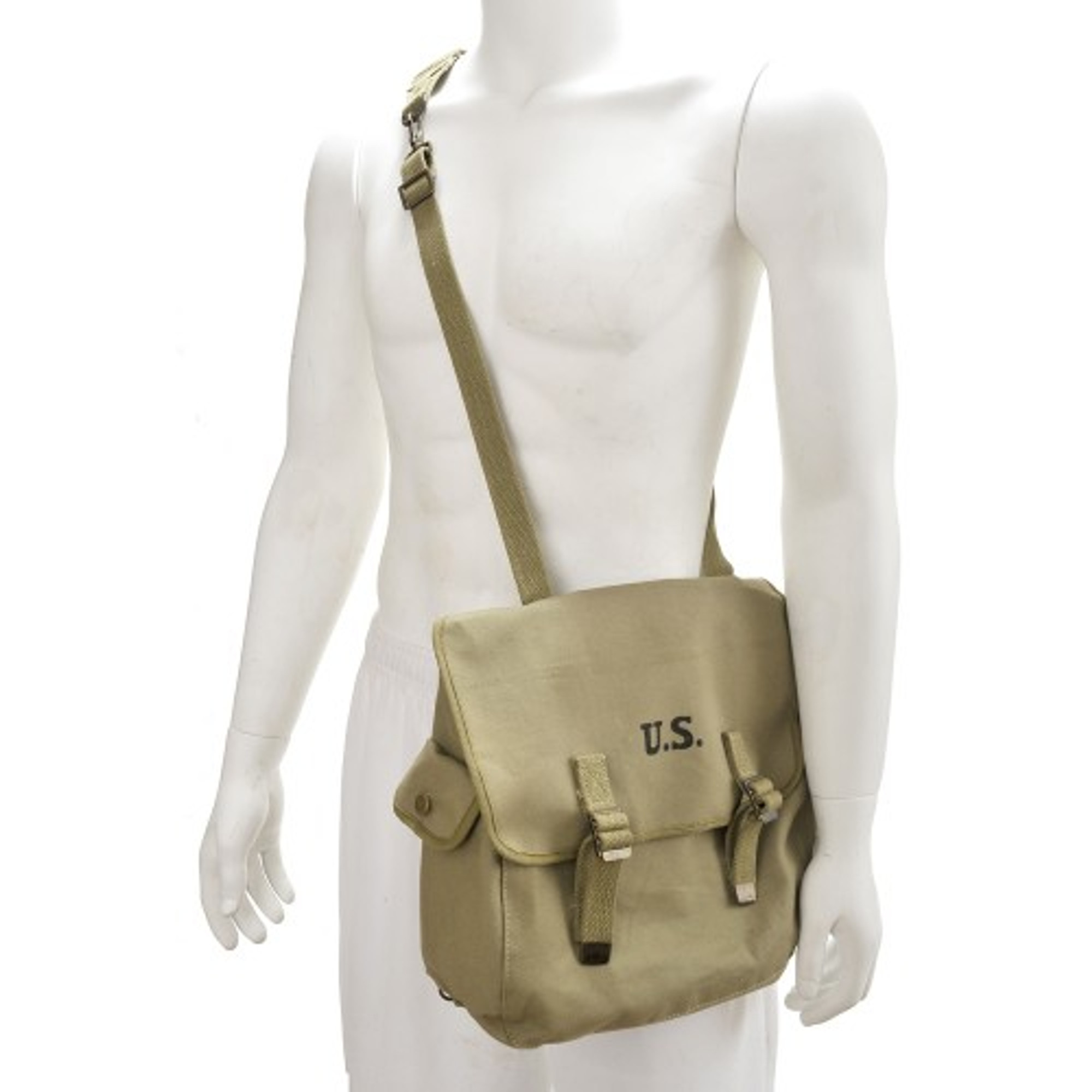U.S. WW2 M1936 Musette Bag w/Shoulder Strap Marked JT&L 1943 - Light OD