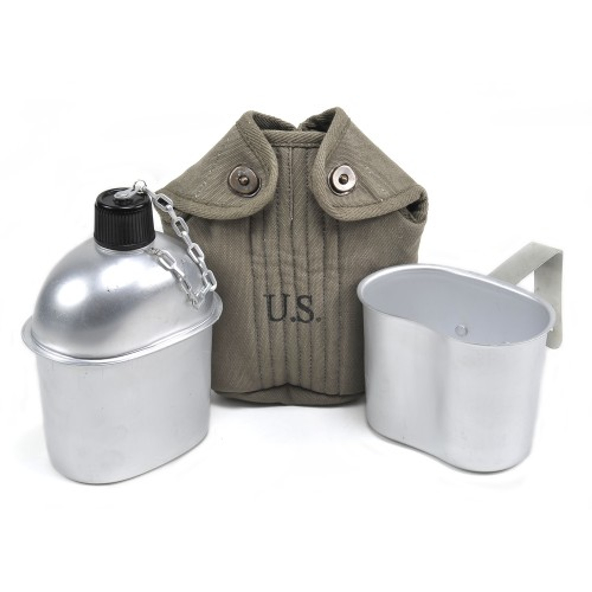 U.S. WW2 Canteen, Canteen Cover Dated 1944 & Canteen Cup - Dark OD
