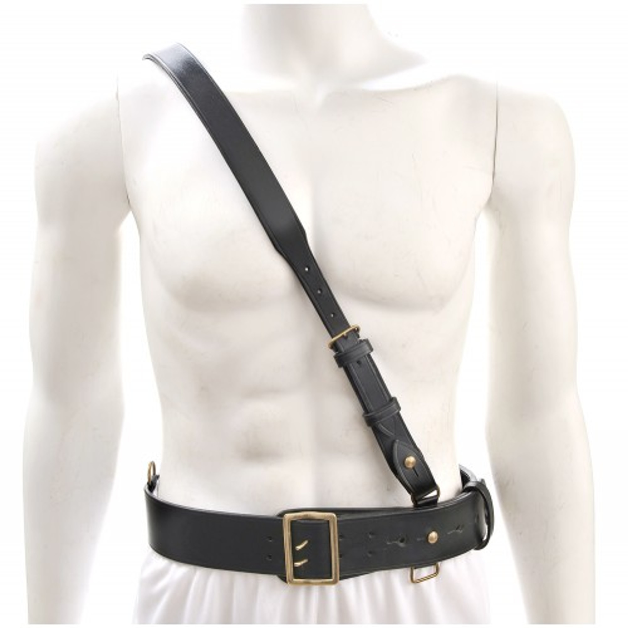 Sam Browne Belt w/Shoulder Strap Black Leather WW1 - 39"- 43"