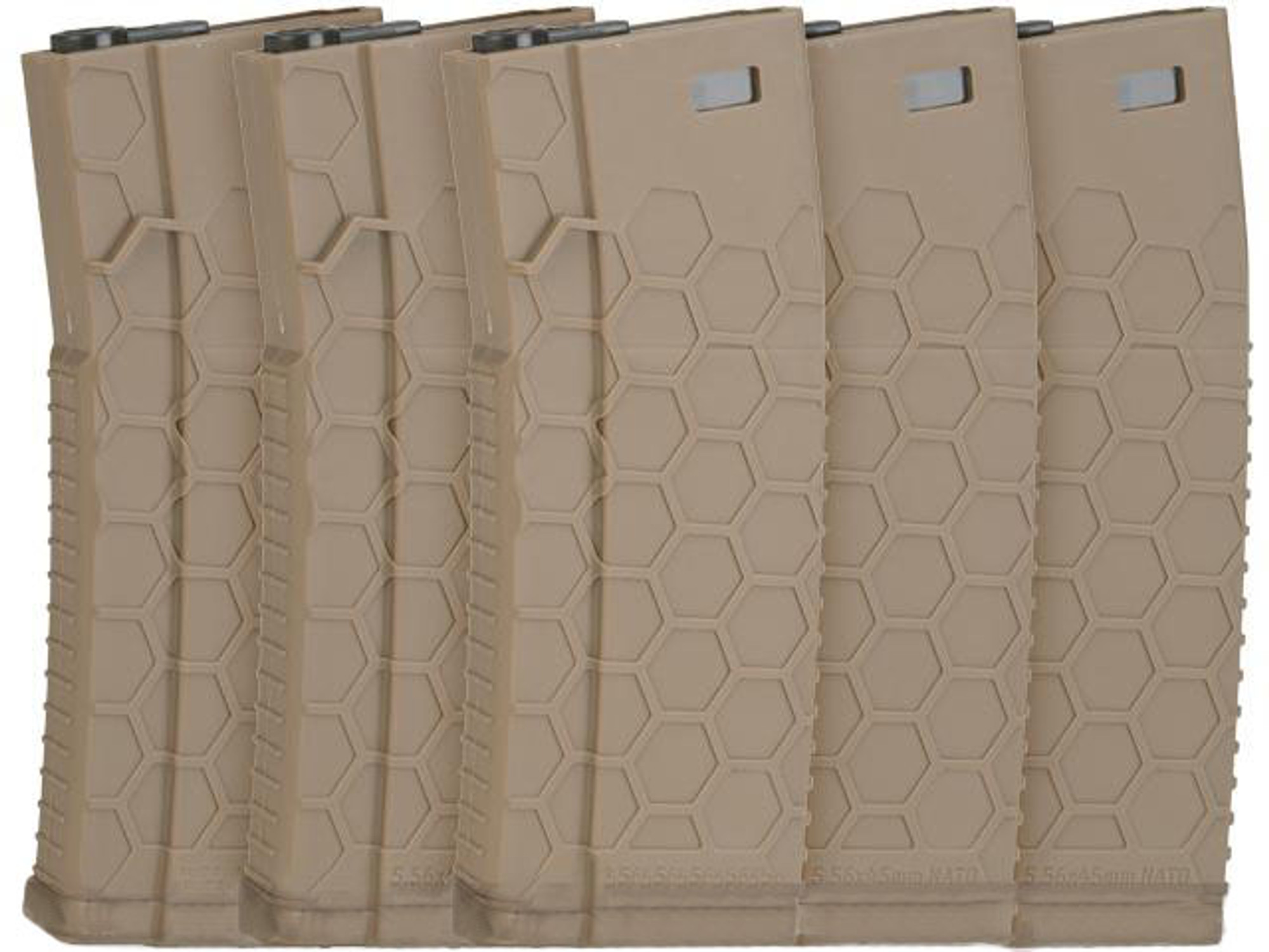 Hexmag Airsoft 120rds Polymer Mid-Cap Magazine for M4 / M16 Series Airsoft AEG Rifles (Color: Flat Dark Earth / Pack of 5)