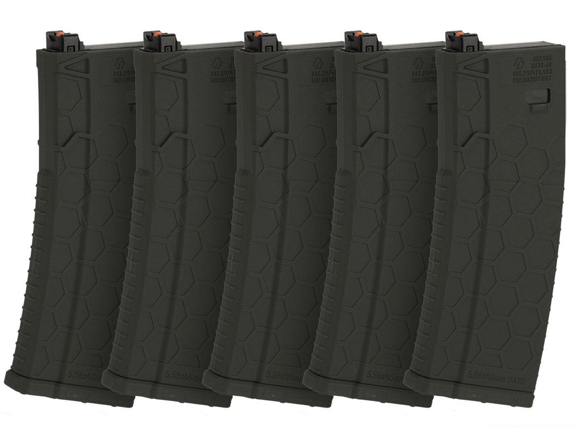 Hexmag Airsoft 120rds Polymer Mid-Cap Magazine for M4 / M16 Series Airsoft PTW Rifles - Box of 5 (Color: OIlive Drab)