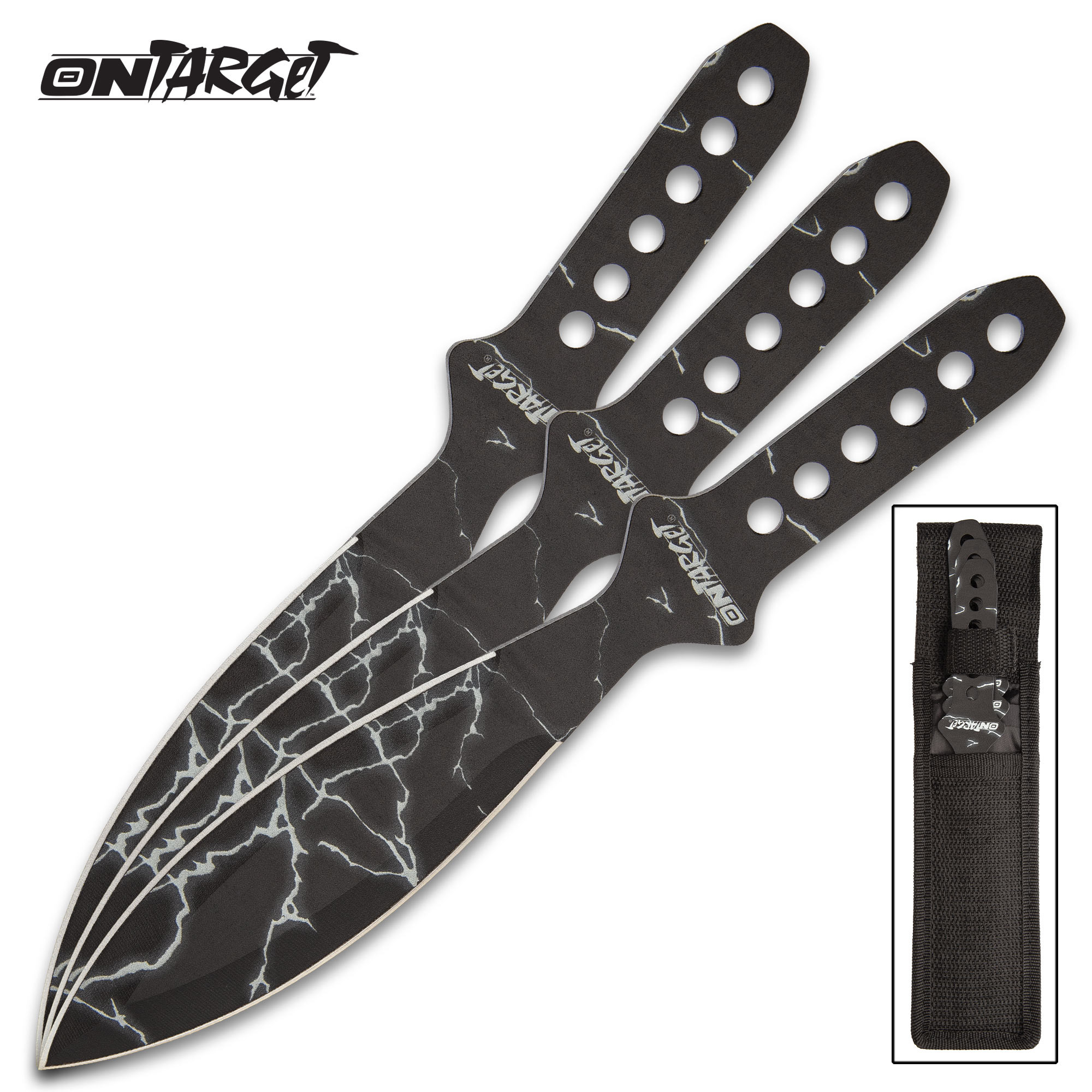 On Target Black Thunderbolt Throwing Knife Set