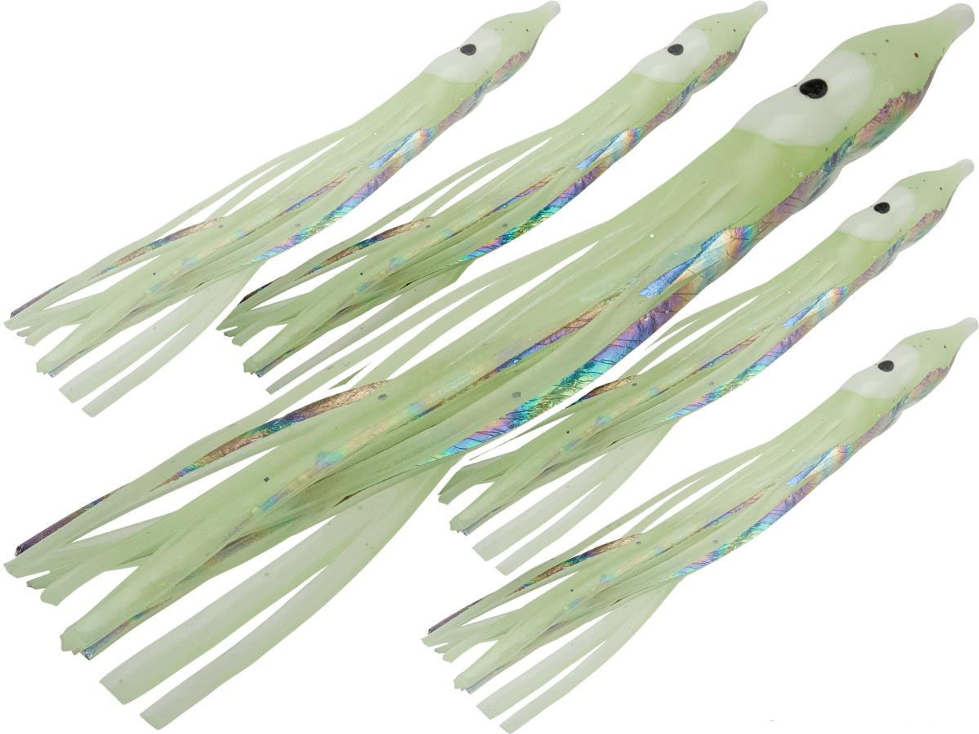 Jigging Master Rubber Squid Jig Hook Skirt Pack of 5 (Size: 9cm Luminous / Rainbow)