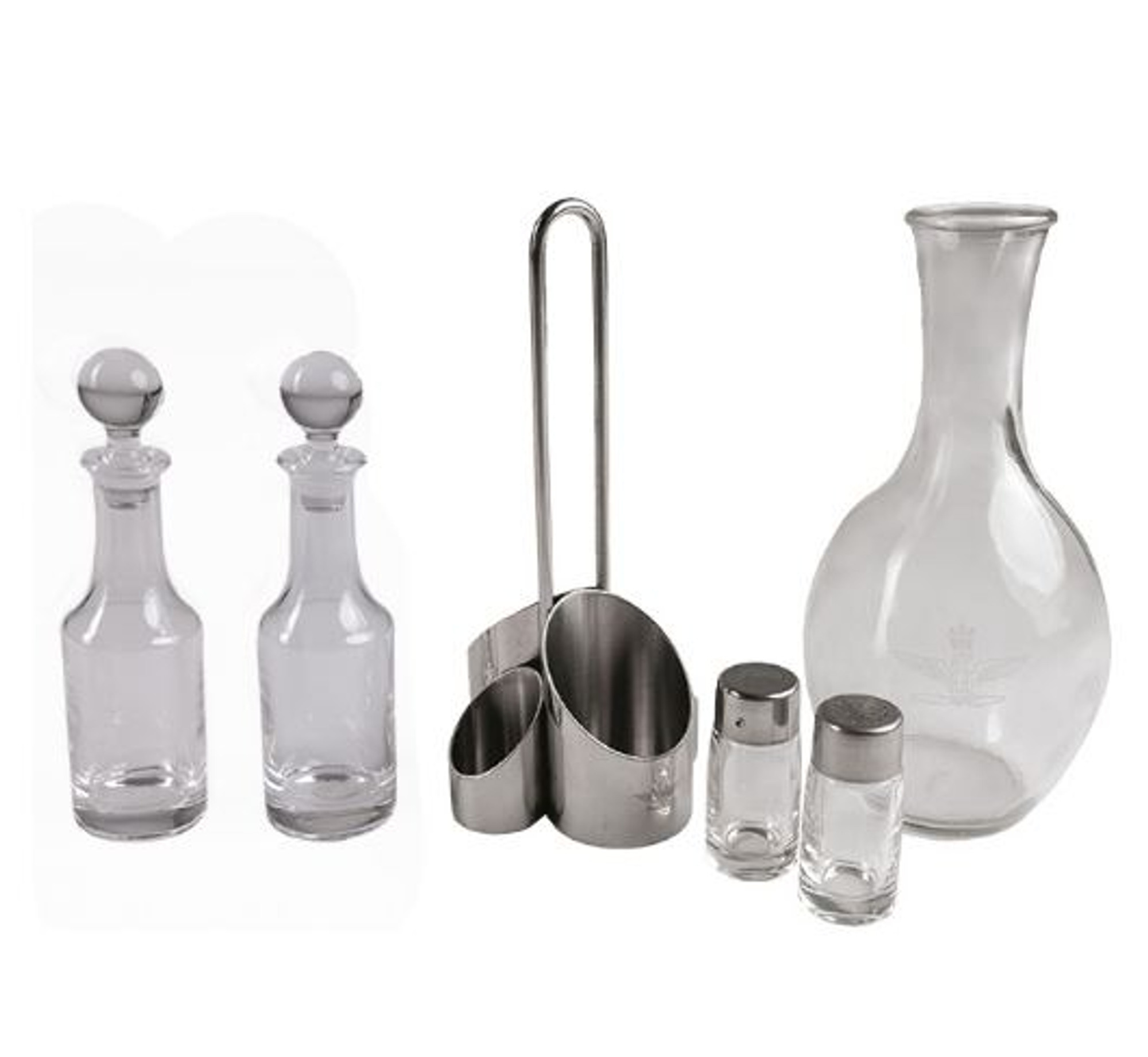 Italian Salt & Pepper, Oil & Vinegar Set W/Wine Canister