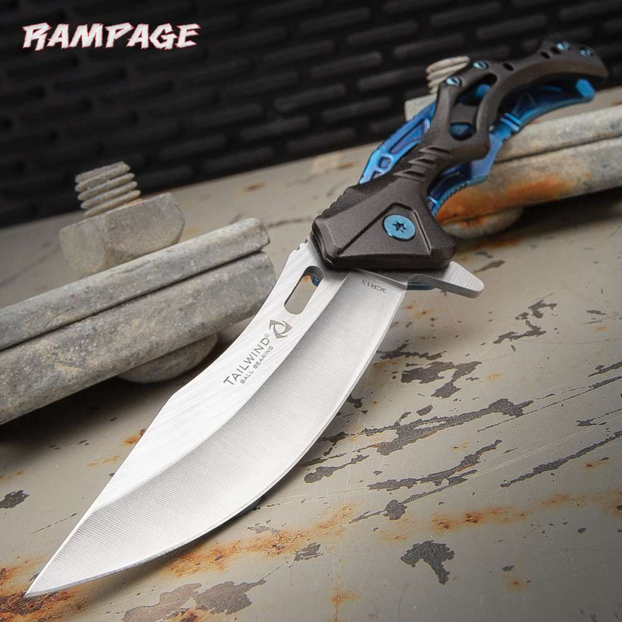 Rampage Blue Tailwind Ball Bearing Pocket Knife