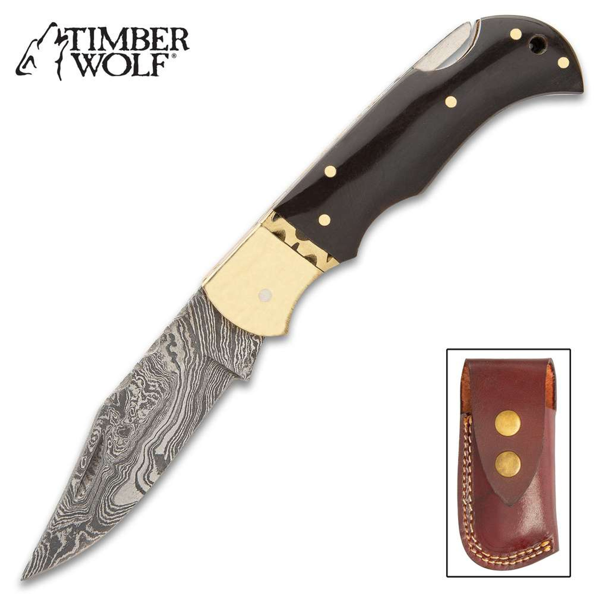 Timber Wolf Trader Pocket Knife w/Sheath - Damascus