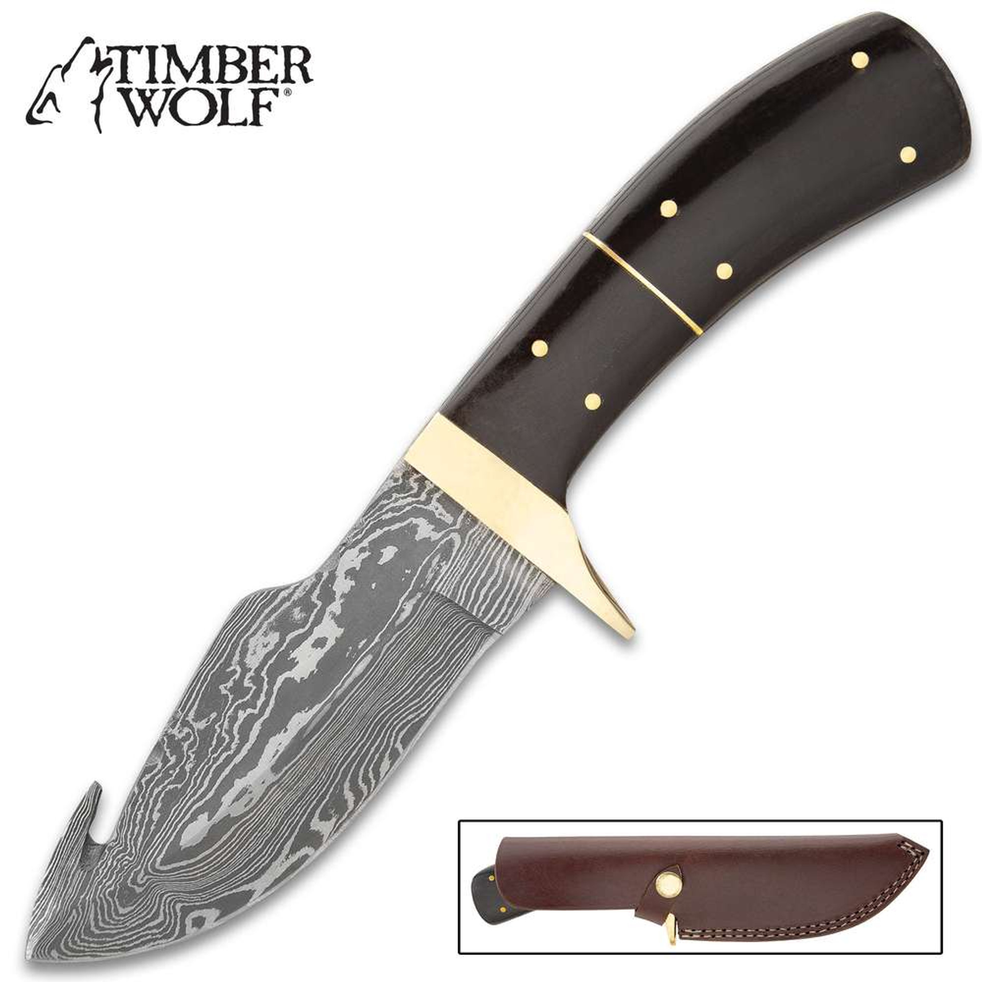 Timber Wolf Black Creek Knife With Sheath - Damascus