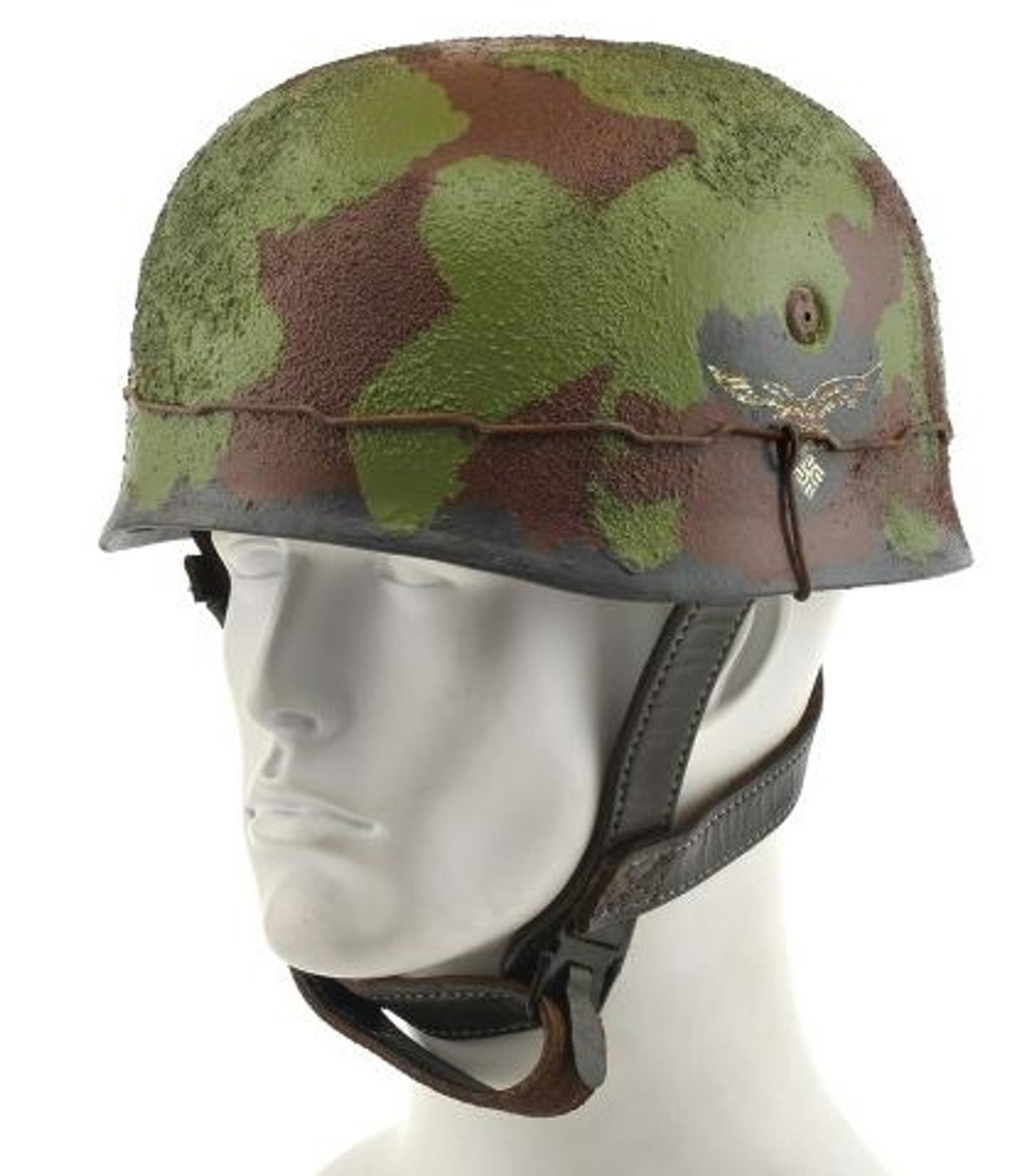 German WW2 Paratrooper M38 Fallschirmjager Helmet Green Brown Camouflage w/Texture Wire & Decal