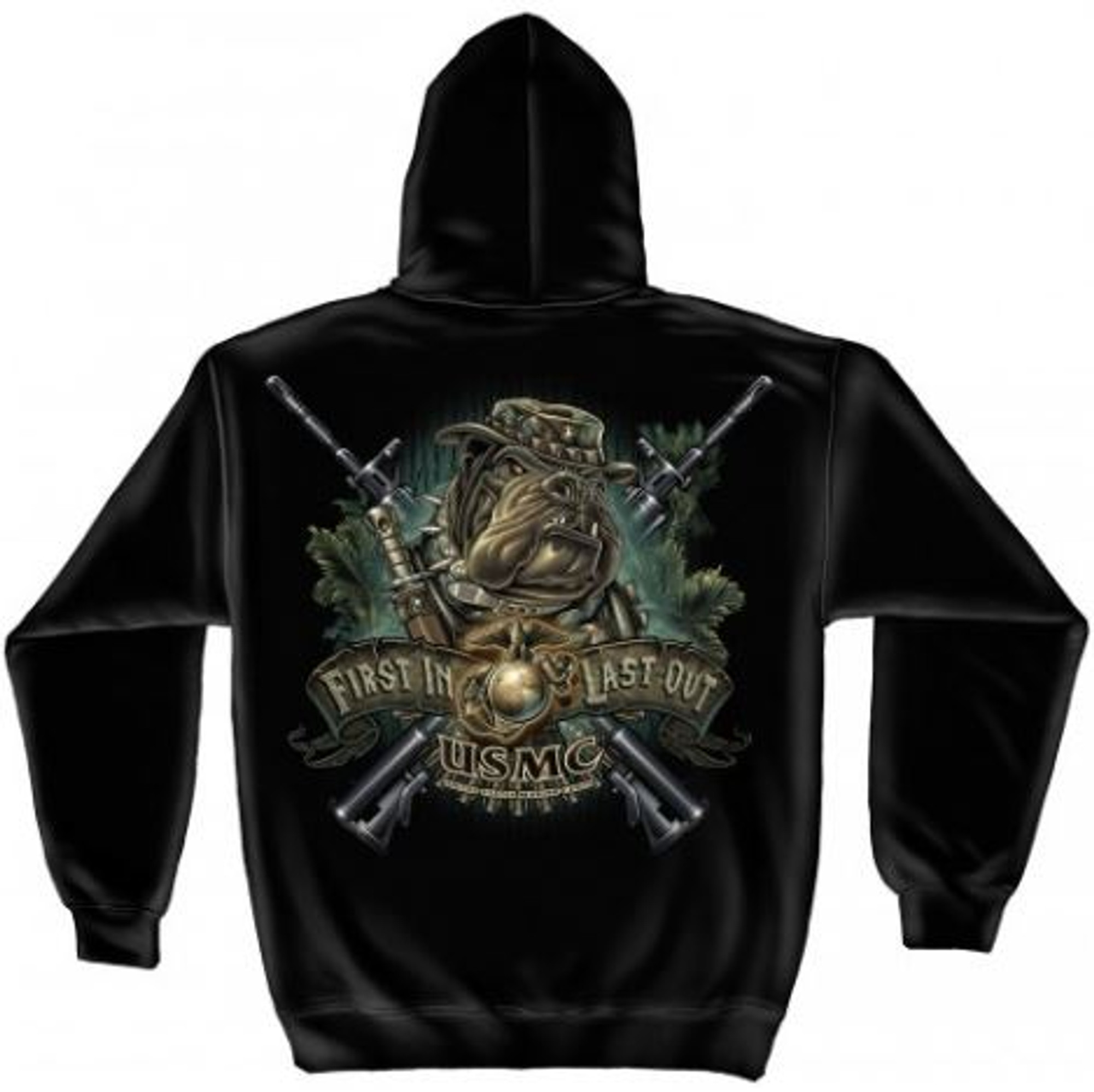 USMC "First In Last Out - Forest" Hooded Sweat Shirt