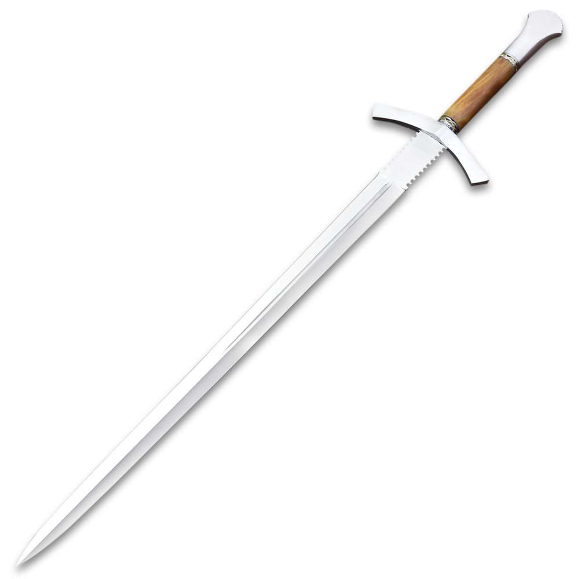 Medieval Forester Sword With Scabbard - Stainless Steel Blade, Wooden Handle, Metal Alloy Guard And Pommel - Length 33”