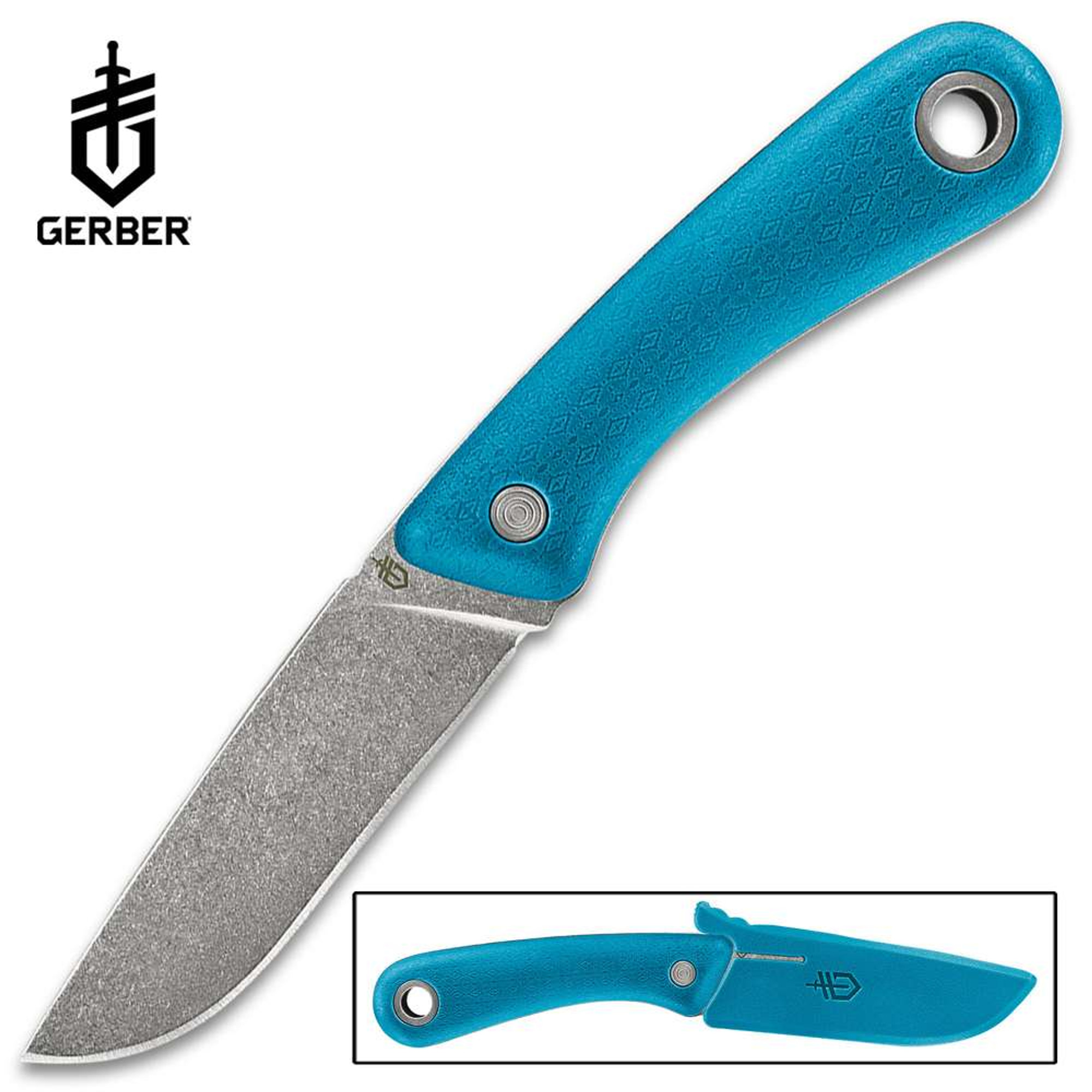 Gerber Cyan Spine Fixed Blade Knife With Sheath