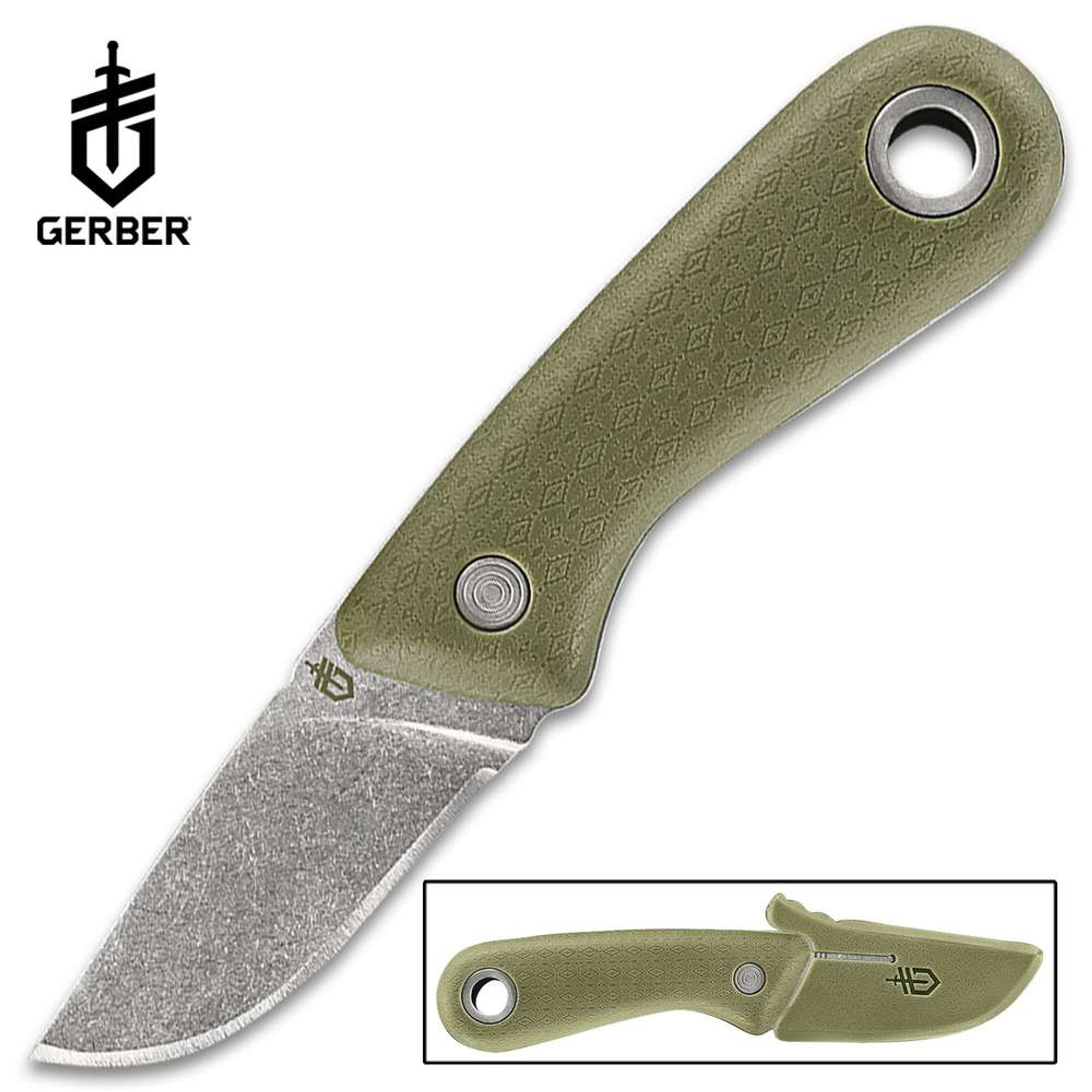 Gerber Sage Green Vertebrae Fixed Blade Knife With Sheath